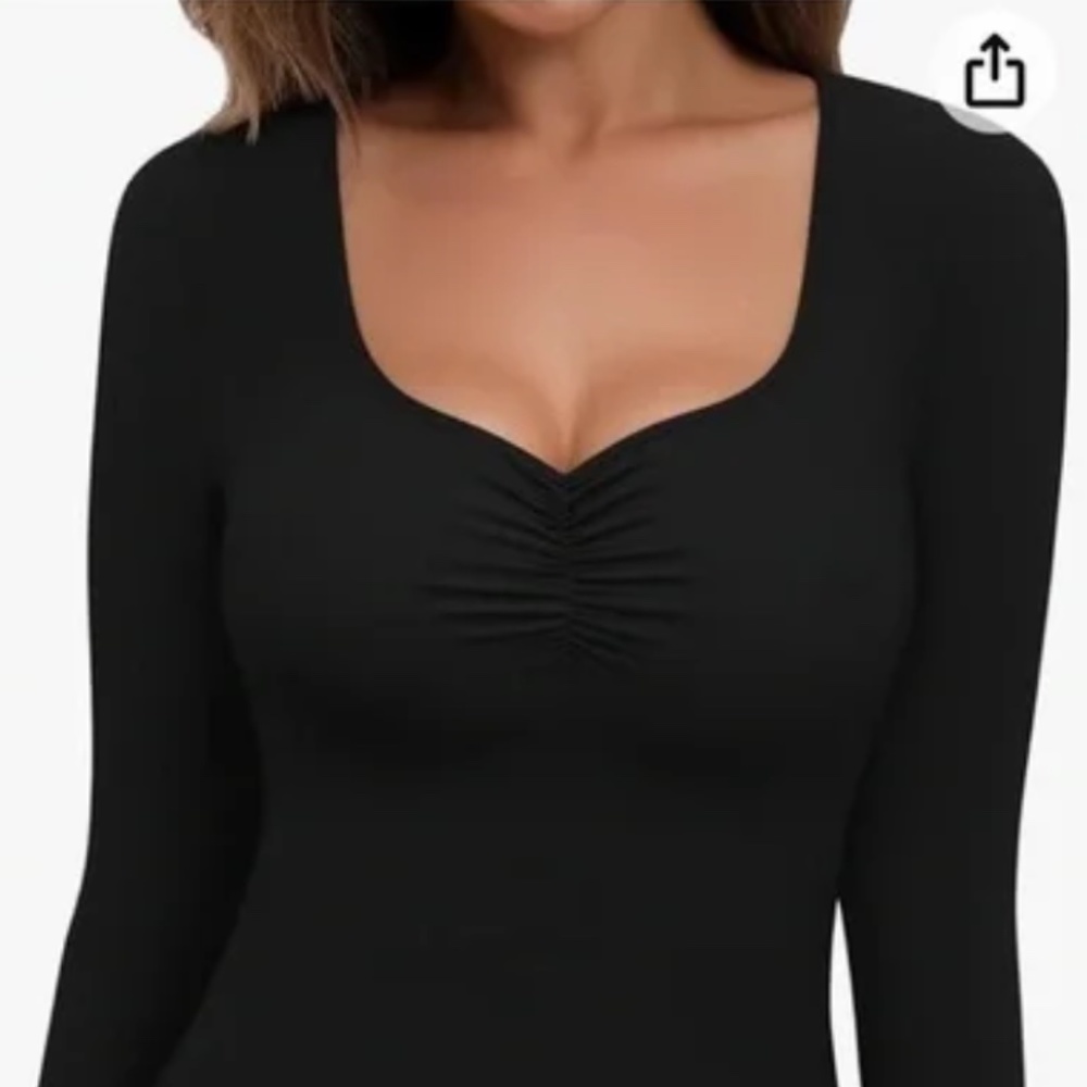 MANGOPOP XXL Long Sleeve Bodysuit Plicated V Neck Sweetheart Neckline NWT